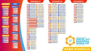 Calendario - Primer Campeonato Mundial de Baloncesto Unificado 3X3 de Olimpiadas Especiales